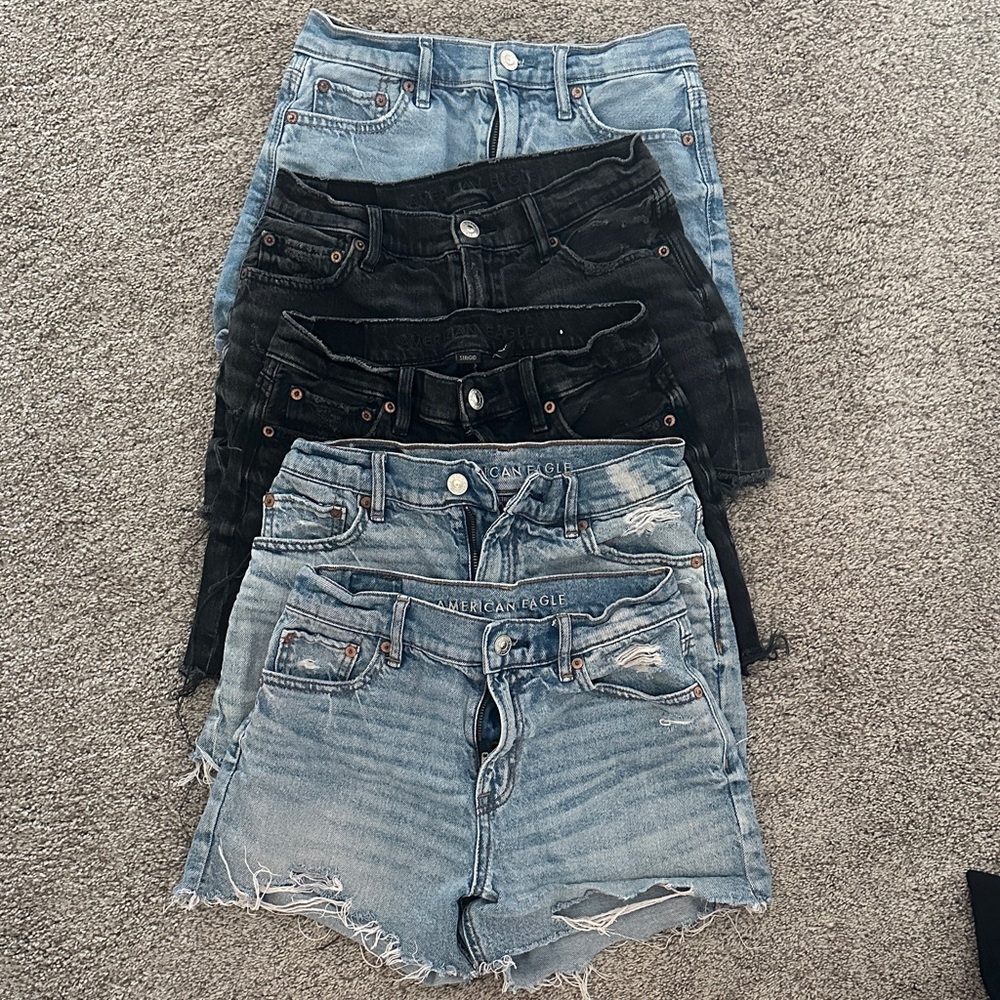 American Eagle Outfitters Women's Jean Shorts - Light Blue and Black